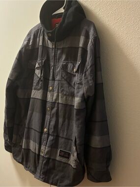 Troll Co. Men’s XL Plaid Hooded Jacket in Black/Grey Patched Elbows